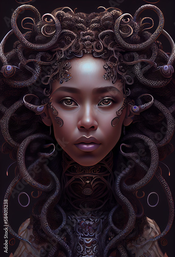 fantasy beautiful female mythical african goddess hero portrait, closeup