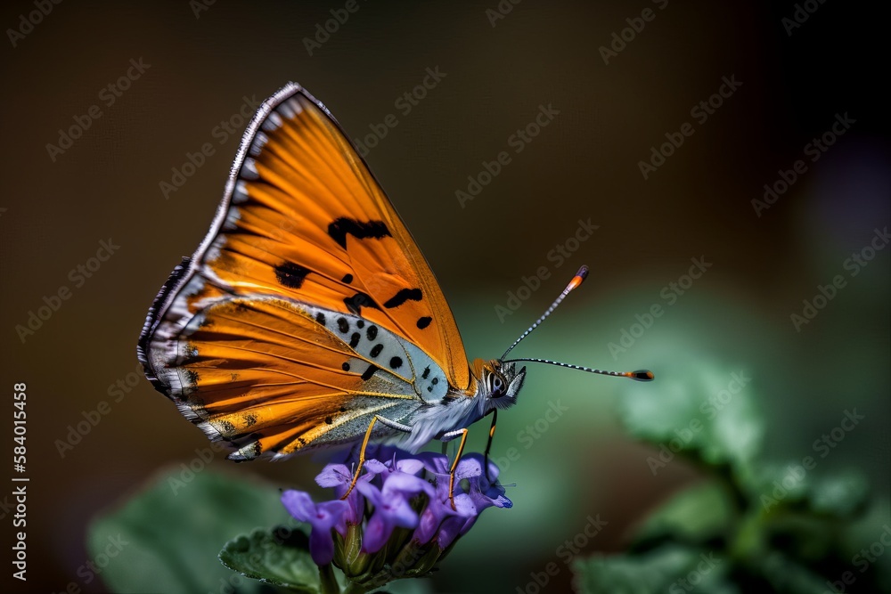 Fototapeta premium butterfly perched on the flower and blurred background, generative ai