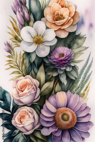 watercolor floral design painting  hand draw digital art  floral illustration