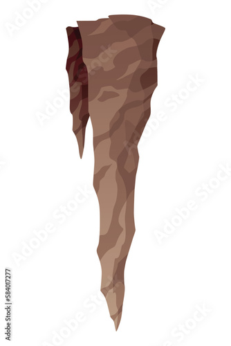 Stalactite. Icicle shaped hanging mineral formations in cave. Nature brown limestone, material stone icon. Natural growth geology formations