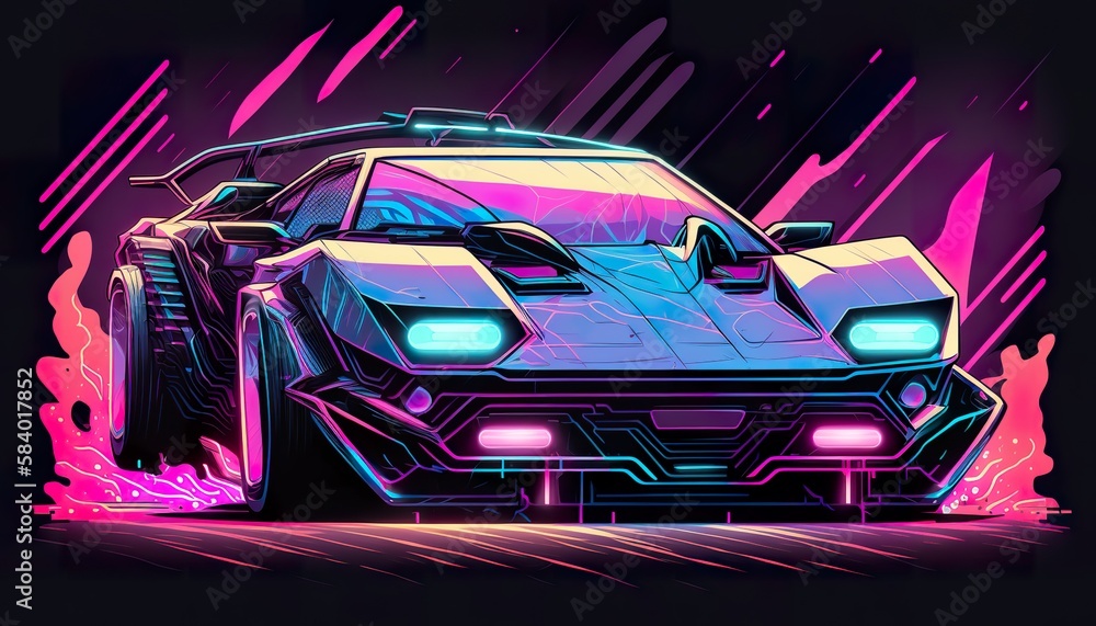 Futuristic modern cyberpunk car Neon . Creative illustration. (Ai Generate)
