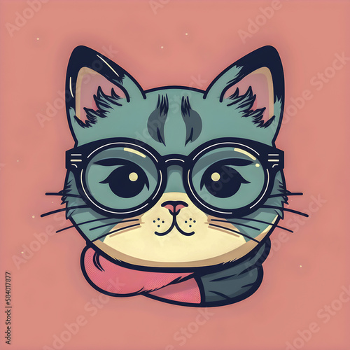 Cute kawaii cat avatar, icon illustration, flat design, Generative AI