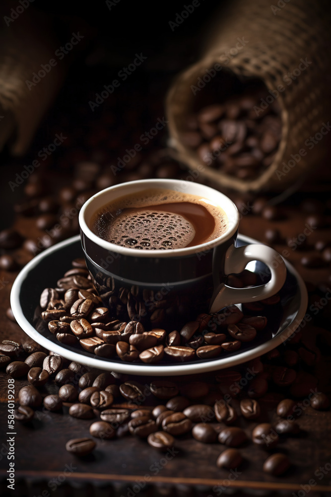 cup of coffee with beans on a table
cup of coffee with beans on a table
