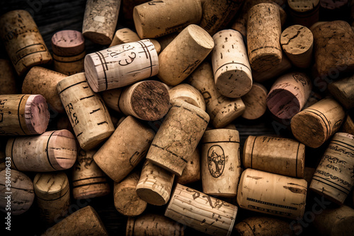  a bunch of wine corks that are stacked together in a pile.  generative ai photo
