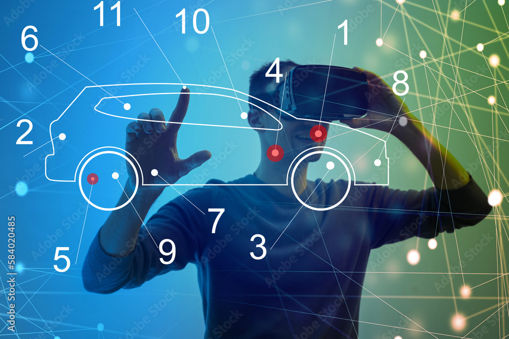 Choosing an electric vehicle. electric car choice. pointing at symbol on charging machine