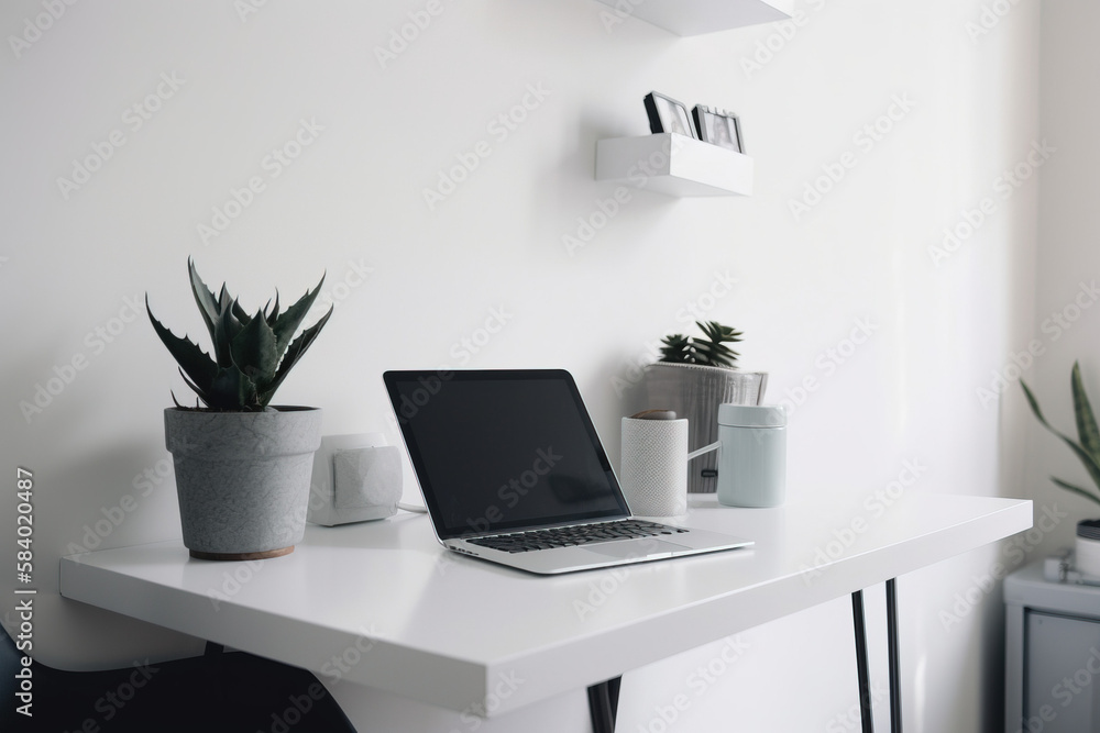 office desk with laptop and plants
office desk with laptop and plants