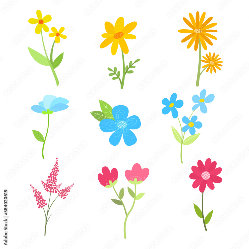 collection of cute flowers ,floral ,leaves . collection of cute flowers ,floral ,leaves .