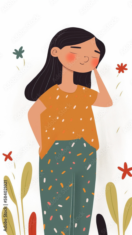 vector of a girl with a bouquet of flowers