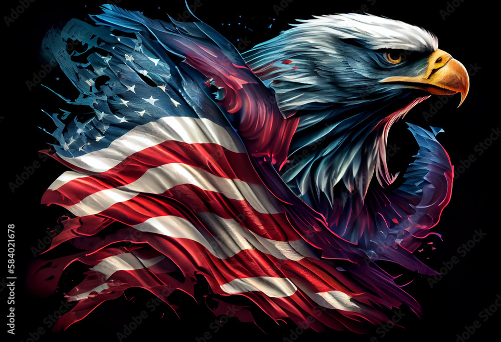 Wavy American flag with an eagle symbolizing strength and freedom ...