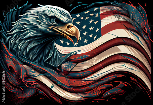 Wavy American flag with an eagle symbolizing strength and freedom . Generate Ai.
