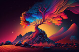 Abstract Vivid Colors Landscape of Mountains and Sky - Colorful Bright Warm Neon Colors -  Generative AI