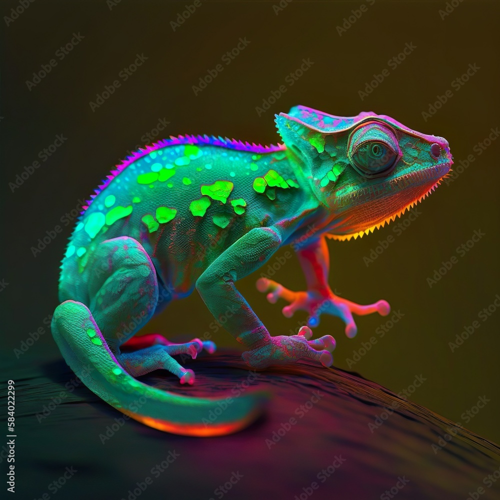 Fototapeta premium Neon Chameleon Magic: Vibrant Reptile Art