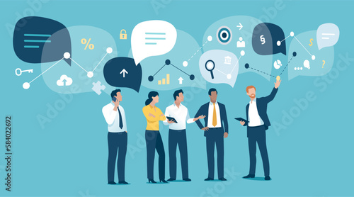 Presentation of a project, plan, strategy. Discussing  business plan. Vector illustration