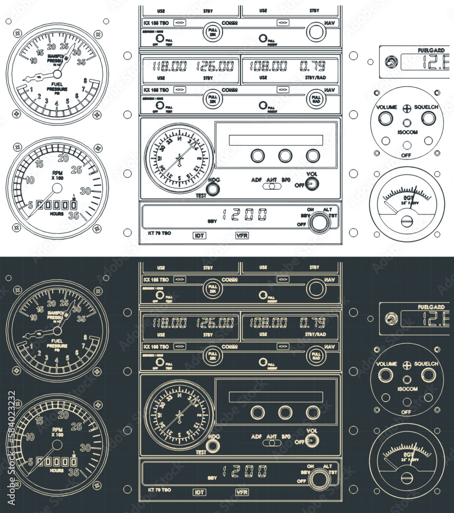 Airplane control dashboard illustrations