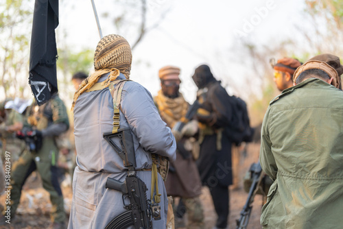 Team of islamic. Army marine corps soldier military war with gun weapon participating and preparing to attack the enemy in Thailand during Exercise Cobra Gold in battle. Combat force training.