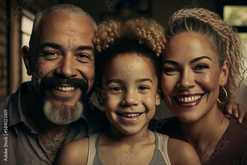 Multiethnic family portrait. Multicultural relations. generative AI © xartproduction