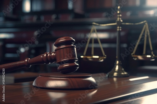 wooden gavel judge's desk law office legal procedure court photorealistic generative ai