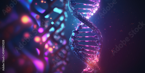 Helix, model of human DNA on futuristic digital illustration background. Post-processed generative AI