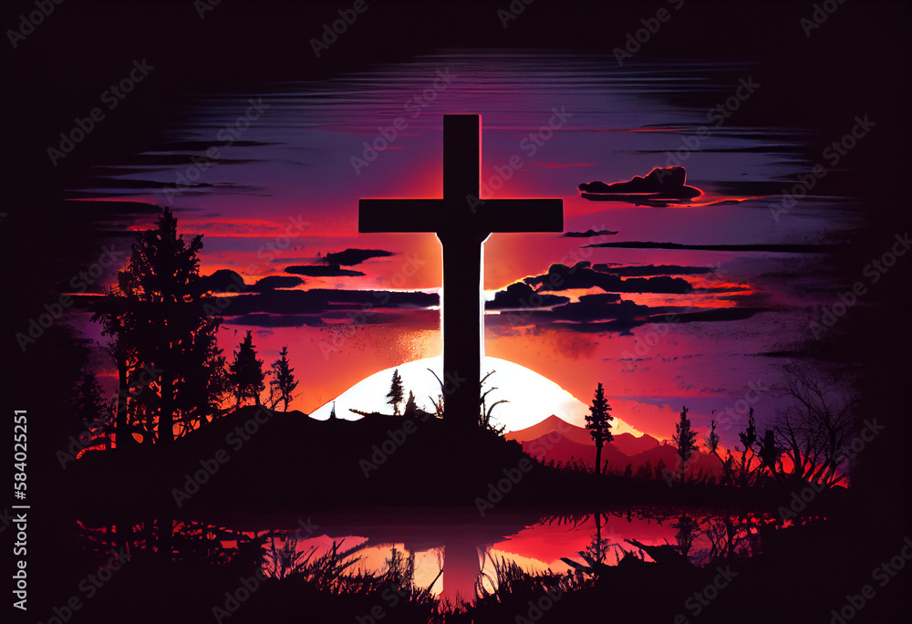 The Cross on sunset background. Generate Ai. The Cross on sunset background. Generate Ai.