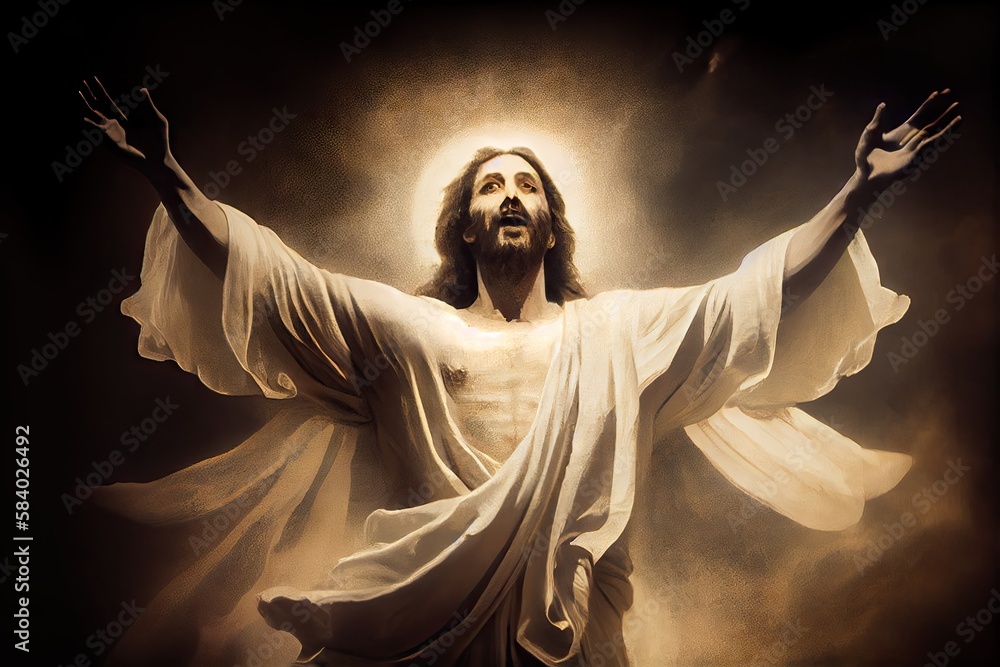 risen jesus, with his arms outstretched, blessing the world, created ...