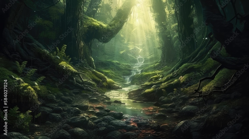 Fantasy Deep Forest Backdrop - Realistic Illustration For Video Games 