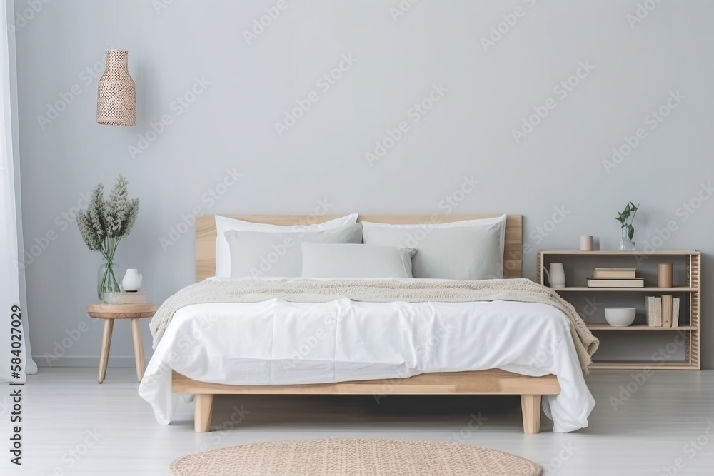 interior of a bedroom with a bed and flowers