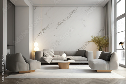 modern living room with sofa and marble and lights