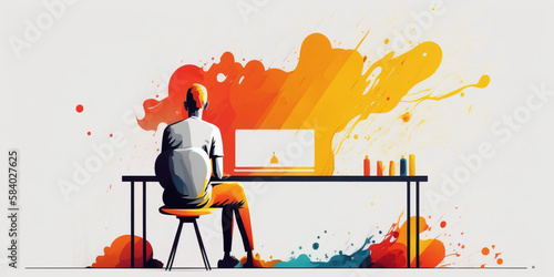 vector of a person working on his desk
