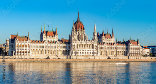 Hungarian parliament building at sunset in Budapest  Hungary