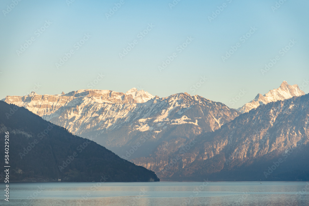 Alpine scenery at the lake of Thun in Spiez in Switzerland Alpine scenery at the lake of Thun in Spiez in Switzerland