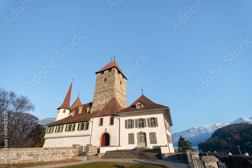 Spiez castle at the lake of Thun in Switzerland
