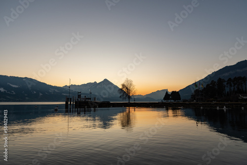 Evening mood at the lake of Thun in Unterseen in Switzerland © Robert