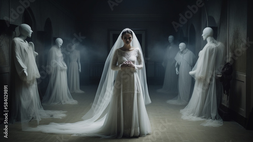 Ghostly bride with spirits of the past. 