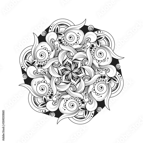 Mandala Line Art for coloring book.meditation Symbol pattern.anti-stress therapy.Ethnic decorative henna Tatto Elements.Islamic,Arabic, Indian,Ottoman motifs.hand drawn vector.Oriental line ornament