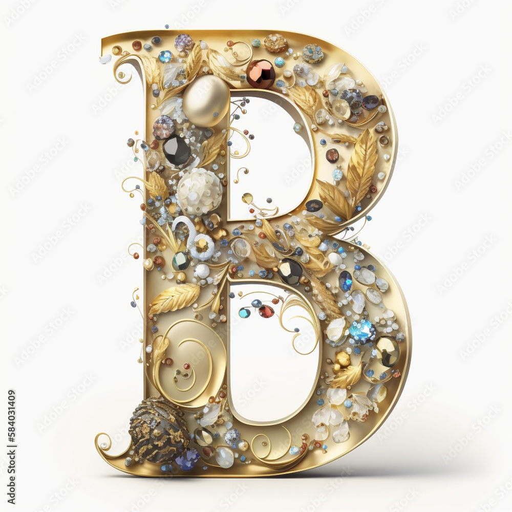 A gold letter b with a floral design in the middle. Generate ai A gold letter b with a floral design in the middle. Generate ai