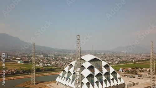 Established Aerial Shot of Al-Jabbar Great Mosque (Under Construction) and Rural Landscape (aerial photography) photo