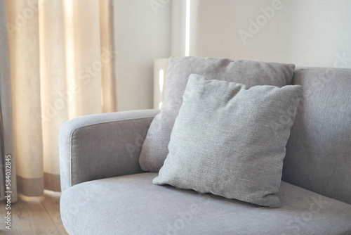 Fototapeta Naklejka Na Ścianę i Meble -  modern grey sofa with pillows in living room at home