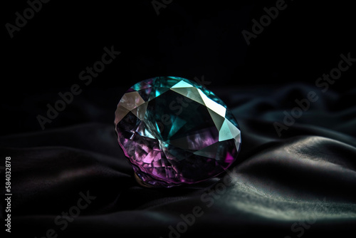 Alexandrite is a rare precious natural geological stone on a black background in low key. AI generated. photo