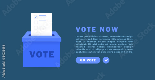 Voting web banner design concept. Voter ballot going into a ballot box. Online voting and election. Isometric vector illustration