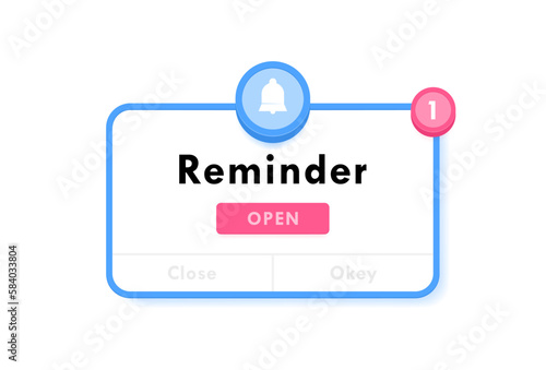 Reminder notification about events, business planning, timetable or date reminder. Reminder pop up box with a bell. Modern flat style vector illustration