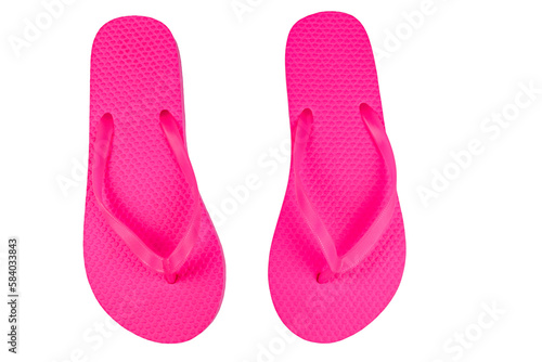 Pair of pink beach flip flops isolated on a white background