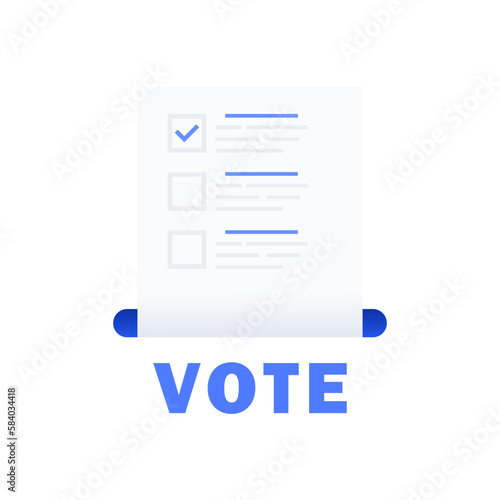 Voting design concept. Voter ballot going into a ballot box. Online voting and election. Vector illustration