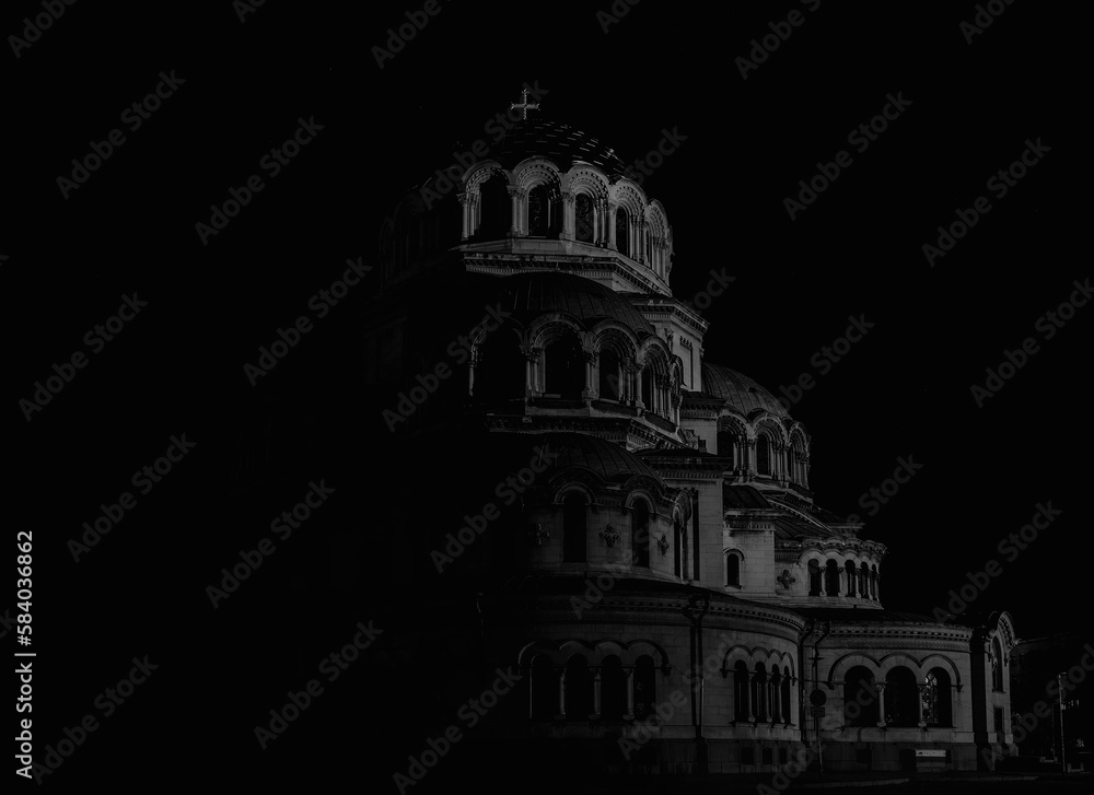 Alexander Nevsky Cathedral in Sofia, black and white