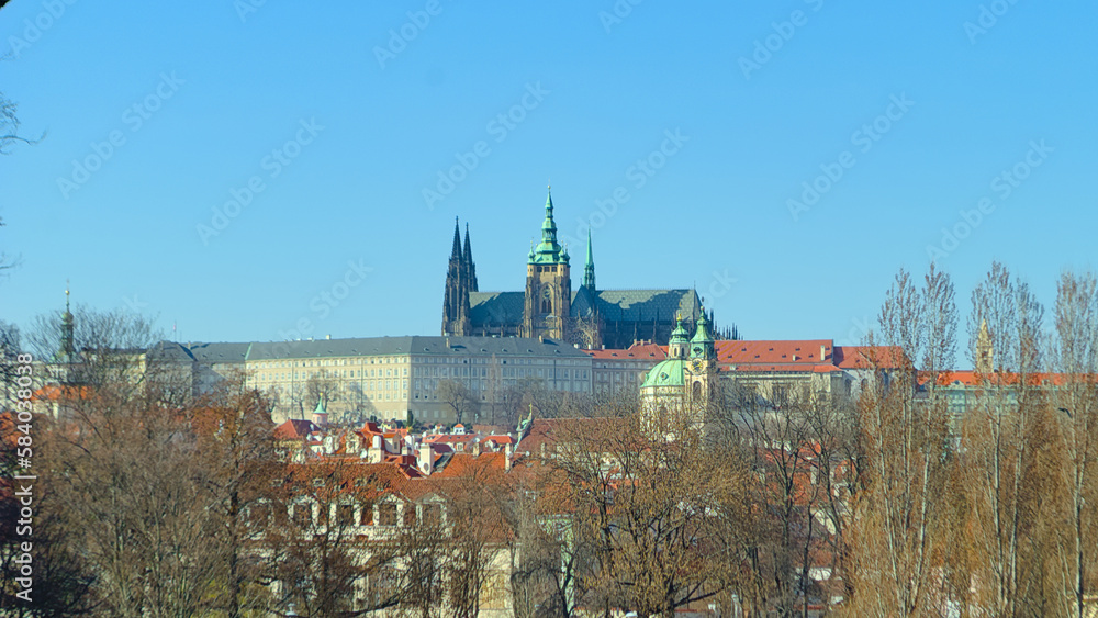 Fototapeta premium View of Prague Castle and St. Vitus Rotunda, Prague, Czech Republic.
