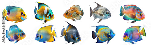Collection of colorful fish on a transparent or white background photo