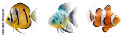 Panel kuchenny z motywem Collection of colorful fish on a transparent or white background