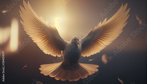 Dove as a holly spirit with glowing light, Ai generated © neirfy