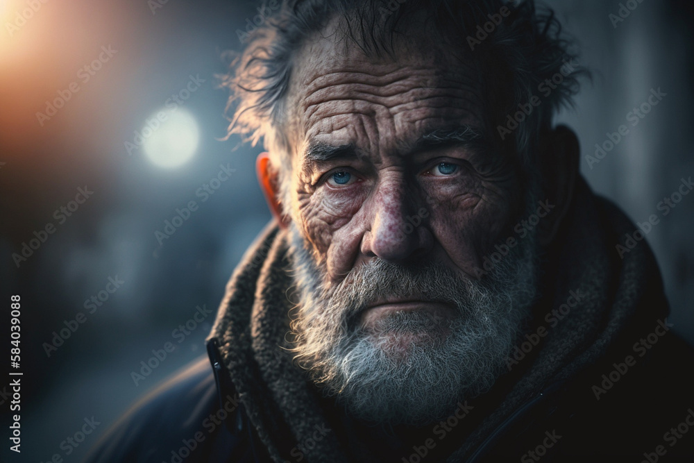 old man in bad mental and or physical condition, fictional person and place and fictional problem. Generative AI old man in bad mental and or physical condition, fictional person and place and fictional problem. Generative AI