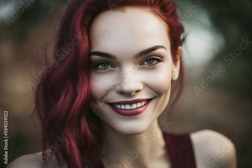 mature woman with dyed hair and matching makeup. Generative AI