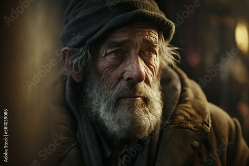 old man in bad mental and or physical condition, fictional person and place and fictional problem. Generative AI © wetzkaz